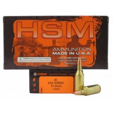 HSM .243 Winchester Super Short Magnum (WSSM) 75 Gr. Hornady V-Max- 243WSSM-1-N