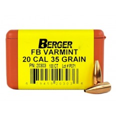 Berger Bullets .20 Caliber (204 Diameter) 35 Gr. Varmint Hollow Point Flat Base 20303