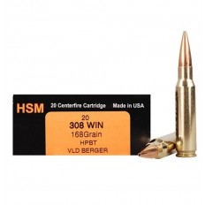 HSM Factory Blemish Trophy Gold .308 Winchester 168 Gr. Berger Hunting VLD Hollow Point Boat Tail- BER308168VLD-FB