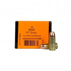 HSM Factory Blemish 9mm Luger 147 Gr. Plated Flat Point-Subsonic- Remanufactured- 9MM-5R-FB
