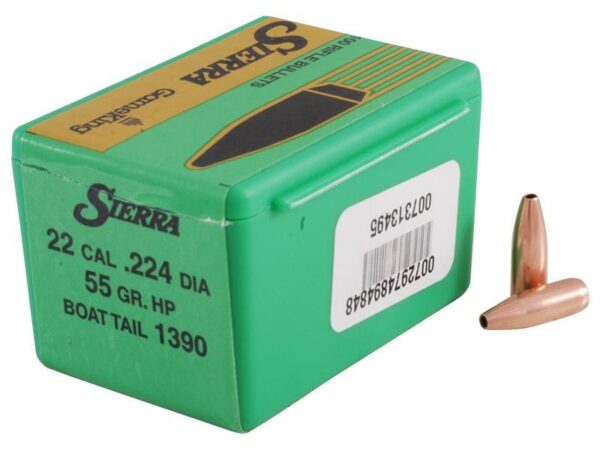 Sierra Bullets .22 Caliber (.224 Diameter) 55 Gr. GameKing Hollow Point Boat Tail- Box of 100- 1390