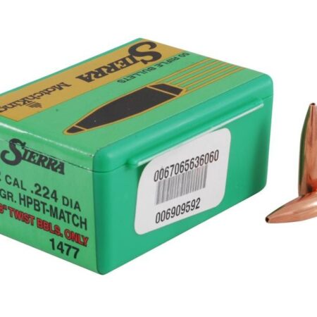 Sierra Bullets .22 Caliber (.224 Diameter) 77 Gr. MatchKing Hollow Point Boat Tail- Box of 50- 9377T