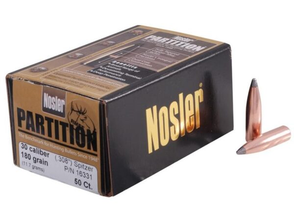 Nosler Bullets .30 Caliber (.308) 180 Gr. Spitzer Partition- Box of 50- 16331