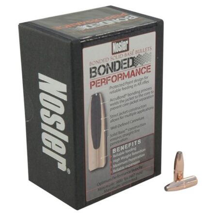 Nosler Bullets 6.8mm Remington SPC (.277 Diameter) 90 Gr. Bonded Performance Spitzer Solid Base- Box of 100- 38140
