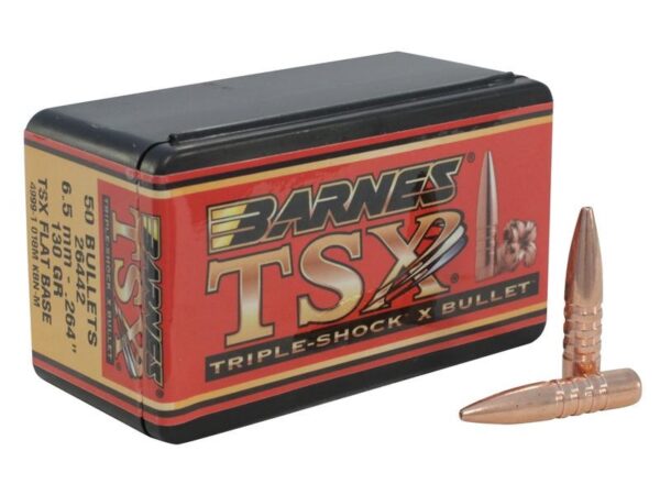 Barnes Bullets .264 Caliber / 6.5mm (.264 Diameter) 130 Gr. TSX Hollow Point Flat Base- Lead-Free- Box of 50- 30246
