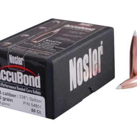 Nosler Bullets .338 Caliber (.338 Diameter) 300 Gr. AccuBond Bonded Spitzer Boat Tail- Box of 50- 54851