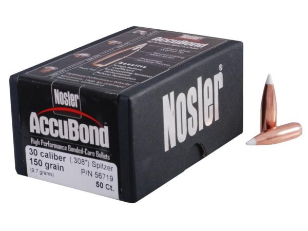 Nosler Bullets .30 Caliber (.308 Diameter) 150 Gr. AccuBond Bonded Spitzer Boat Tail- Box of 50- 56719