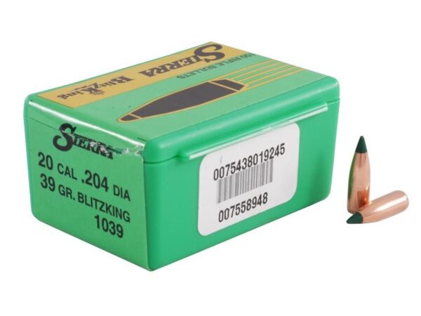 Sierra Bullets .20 Caliber (.204 Diameter) 39 Gr. BlitzKing Boat Tail- Box of 100- 1039