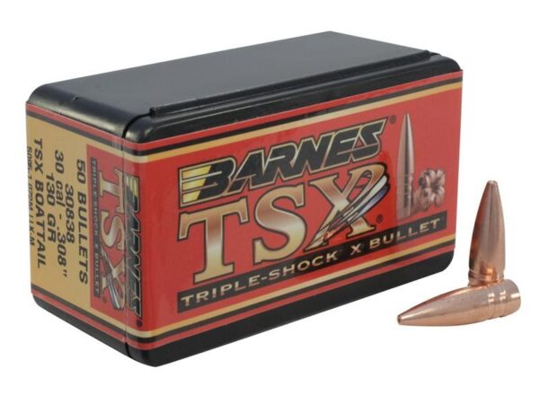 Barnes Bullets .30 Caliber (.308 Diameter) 130 Gr. TSX Hollow Point Boat Tail- Lead-Free- Box of 50- 30345