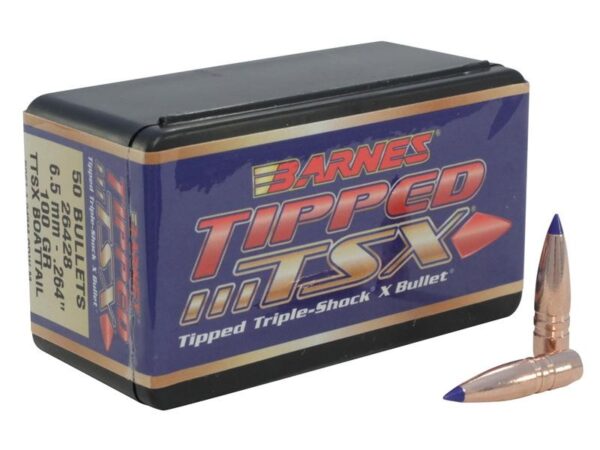 Barnes Bullets .264 Caliber / 6.5mm (.264 Diameter) 100 Gr. Tipped TSX  Spitzer Boat Tail- Lead-Free- Box of 50- 30240