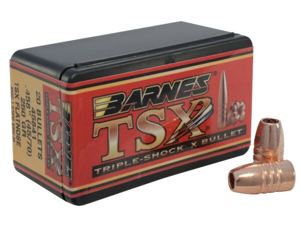 Barnes Bullets .45-70 Caliber (.458 Diameter) 250 Gr. TSX Flat Nose- Lead-Free- Box of 20- 30629