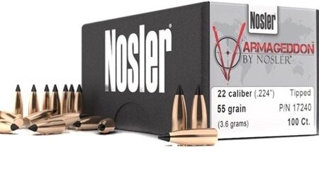 Nosler Bullets .22 Caliber (.224 Diameter) 55 Gr. Varmageddon Tipped Flat Base- Box of 250- 17270