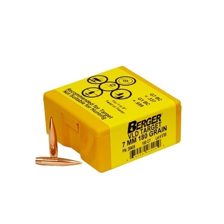 Berger Bullets 7mm Caliber (.284 Diameter) 180 Gr. Target VLD Hollow Point Boat Tail- Box of 100- 28405-1