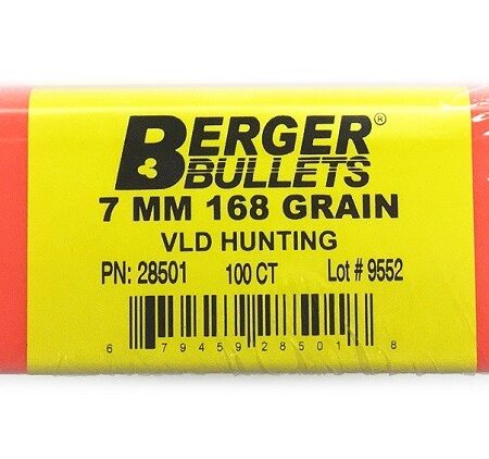 Berger Bullets 7mm Caliber (.284 Diameter) 168 Gr. Hunting VLD Hollow Point Boat Tail- Box of 100- 28501