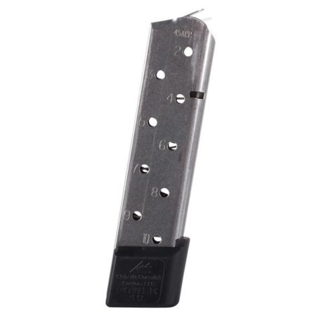 Chip McCormick Power Mag 1911 Government/Commander .45 ACP 10-Round Magazine with Base Pad- Stainless Steel- 15150