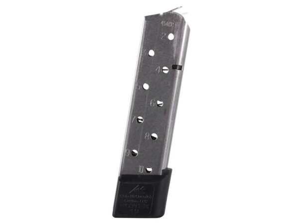 Chip McCormick Power Mag 1911 Government/Commander .45 ACP 10-Round Magazine with Base Pad- Stainless Steel- 15150