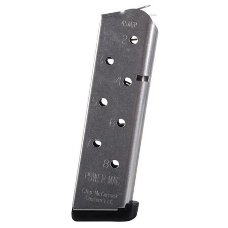 Chip McCormick Power Mag 1911 Government/Commander .45 ACP 8-Round Magazine with Base Pad- Stainless Steel- 14131