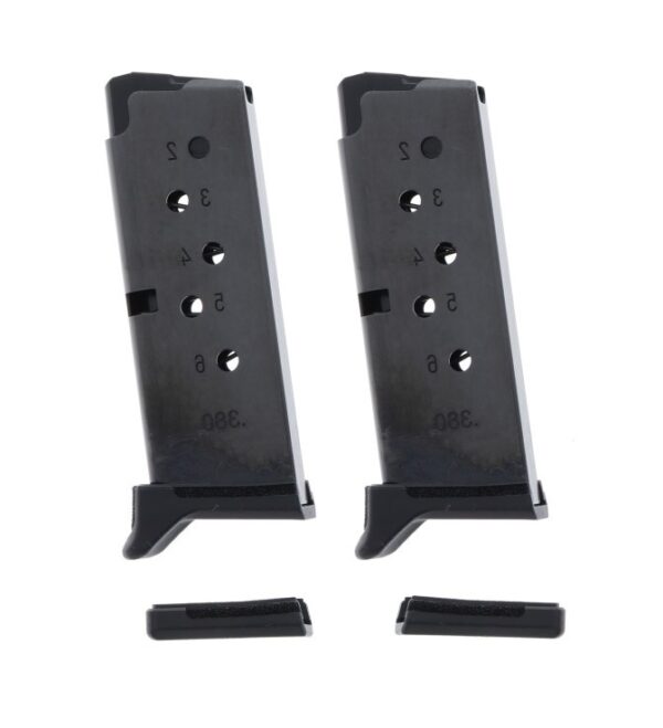 Ruger LCP .380 ACP 6-Round Magazine with Finger Rest, Steel Blue- Value pack of 2- 90643