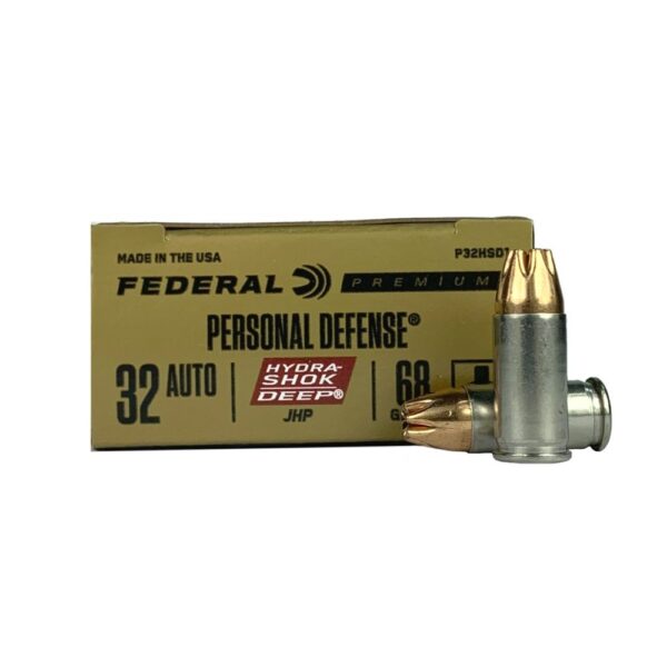 an image of the product Federal Premium Personal Defense .32 Auto 68 Gr. Hydra-Shok DEEP Jacketed Hollow Point- Box of 20 - P32HSD1