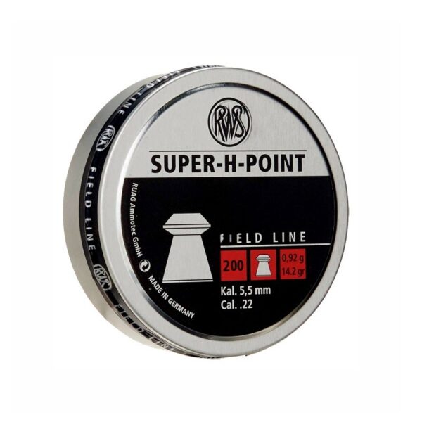 an image of the product RWS Field Line .25 Cal/6.35mm Super-H-Point Lead Pellets- Tin of 150 - 2317383