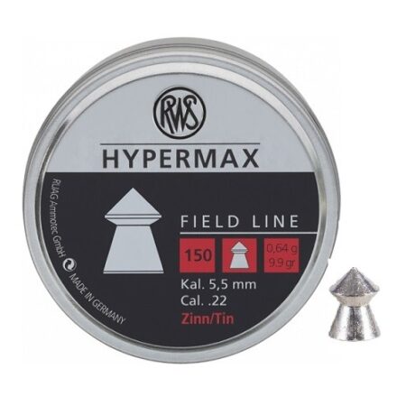 an image of the product RWS Hypermax Field Line .22/5.5mm Pointed Lead Pellets- Tin of 150 - 2317422