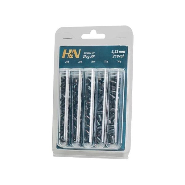 an image of the product H&N Sport .22 Cal/5.53mm .218 Diameter Hollow Point Slug Sampler Set- 150 Pellets - 99985530005