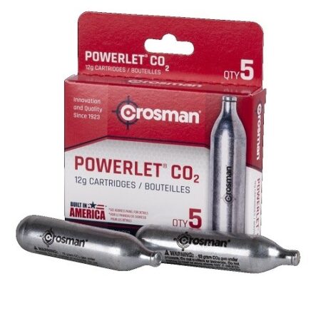 an image of the product Crosman Powerlet CO2 Cartridges 12 Grams- Box of 5 - CR231B