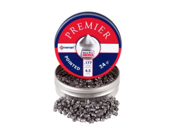 an image of the product Crosman Maximum Long Range .177 Caliber/4.5mm Pointed Lead Pellets- Tin of 250 - P177