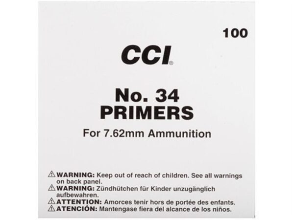 CCI 7.62mm NATO-Spec Military Primers M34- Box of 1000 (HAZMAT Fee Required)- CCI-0002