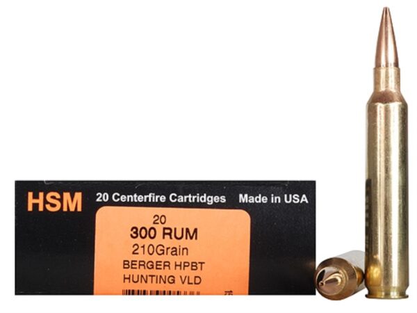 HSM Trophy Gold .300 Remington Ultra Magnum 210 Gr. Berger Hunting VLD Hollow Point Boat Tail- Box of 20