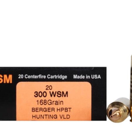 HSM Trophy Gold .300 Winchester Short Magnum (WSM) 168 Gr. Berger Hunting VLD Hollow Point Boat Tail- Box of 20