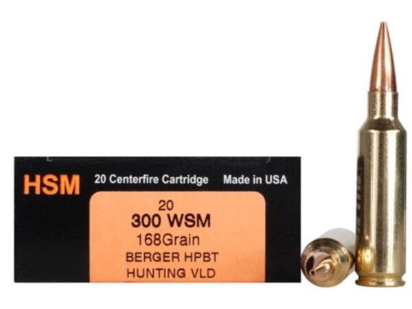 HSM Trophy Gold .300 Winchester Short Magnum (WSM) 168 Gr. Berger Hunting VLD Hollow Point Boat Tail- Box of 20