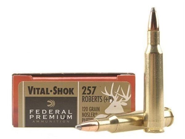 an image of the product Federal Premium Vital-Shok .257 Roberts +P 120 Gr. Nosler Partition- Box of 20 - P257B