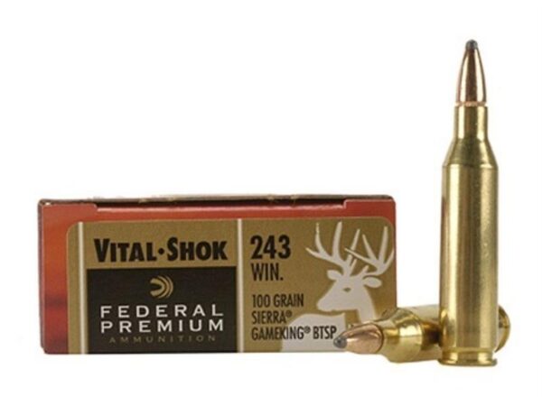Federal Premium Vital-Shok .243 Winchester 100 Gr. Sierra GameKing Soft Point Boat Tail- Box of 20