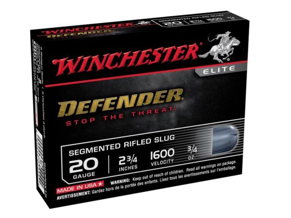an image of the product Winchester PDX1 Defender 20 Gauge 2-3/4" 3/4 oz Segmenting Slug- Box of 5 - S20PDX1S