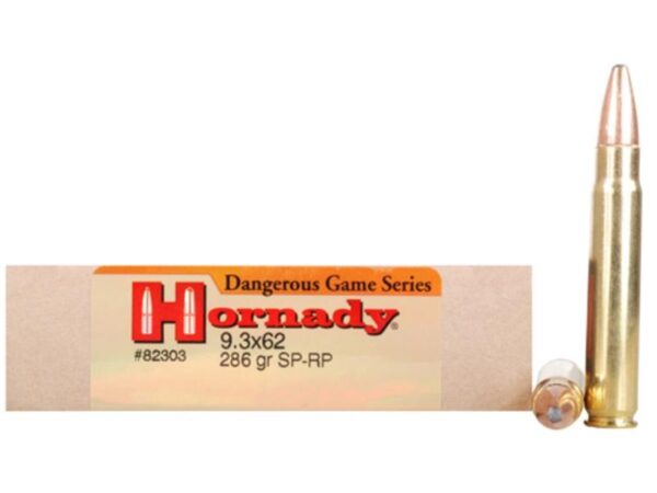 Hornady Custom 9.3x62mm Mauser 286 Gr. Spire Point Recoil Proof- Box of 20