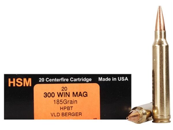 HSM Trophy Gold .300 Winchester Magnum 185 Gr. Berger Hunting VLD Hollow Point Boat Tail- Box of 20