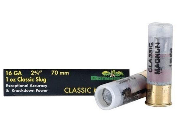 an image of the product Brenneke USA Classic Magnum 16 Gauge 2-3/4" 1 oz Lead Rifled Slug- Box of 5 - SL-162CLM