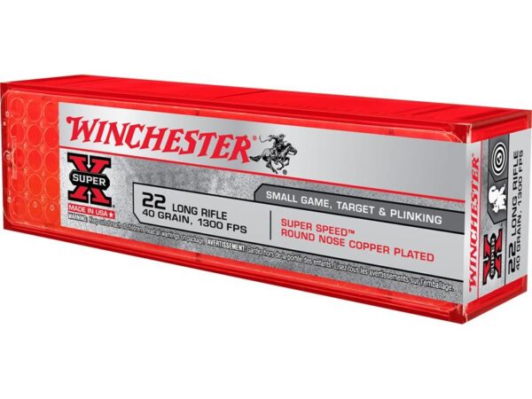 Winchester Super-X High Velocity .22 Long Rifle 40 Gr. Plated Lead Round Nose- Box of 100