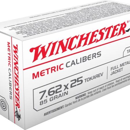 an image of the product Winchester USA 7.62x25mm Tokarev 85 Gr. Full Metal Jacket- Box of 50 - MC762TOK
