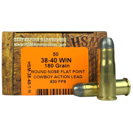 HSM .38-40 Winchester 180 Gr. Round Nose Flat Point "Cowboy Action" Lead- Box of 50- 38-40-1-N