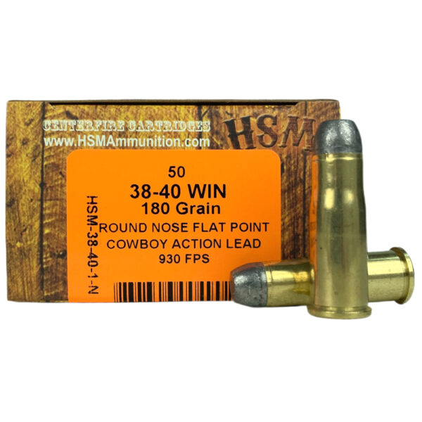 HSM .38-40 Winchester 180 Gr. Round Nose Flat Point "Cowboy Action" Lead- Box of 50- 38-40-1-N