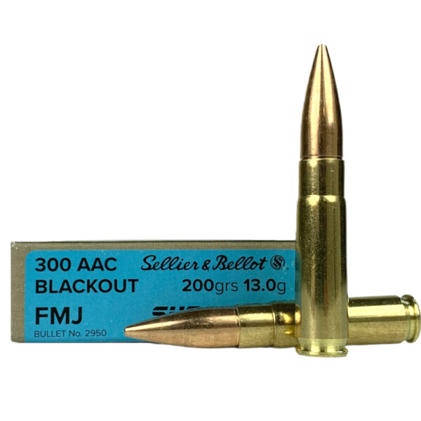 an image of the product Sellier & Bellot .300 AAC Blackout 200 Gr. Full Metal Jacket Subsonic- Box of 20- SB300BLKSUBA