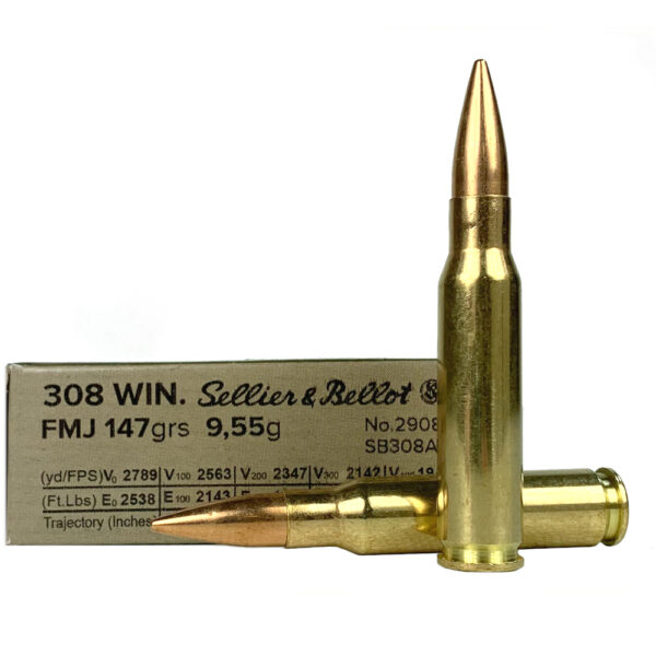 an image of the product Sellier & Bellot .308 Winchester 147 Gr. Full Metal Jacket- Box of 20- SB308A