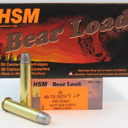 HSM .45-70 Government +P 430 Gr.  RNFP Gas Check "Bear Load"- Box of 20