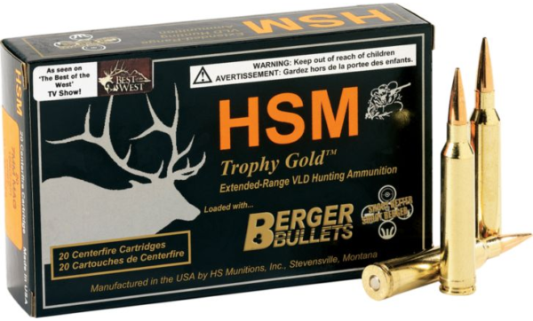 HSM Trophy Gold .300 Winchester Short Magnum (WSM) 210 Gr. Berger Hunting VLD Hollow Point Boat Tail- Box of 20