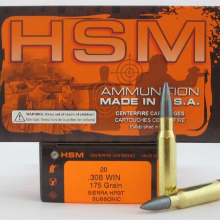 HSM .308 Winchester 175 Gr. Sierra HPBT T-Coat Subsonic- Box of 20