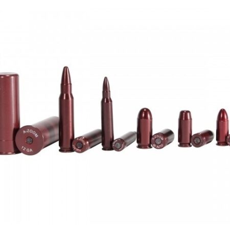 an image of the product A-ZOOM Military/LE Action Proving Dummy Rounds, 9mm Lug, .223 Rem, 12 Ga, .308 Win, .40 S&W, .45 ACP, Snap Caps, Variety Pack of 12- 16185