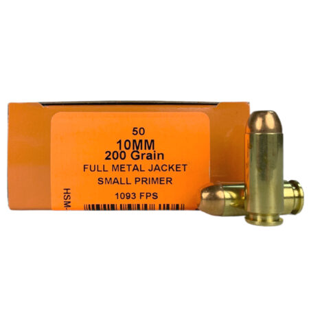 HSM 10mm Auto 200 Gr. Full Metal Jacket(Small Primer)- Box of 50- 10mm-8-N