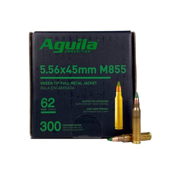 an image of the product Aguila 5.56x45mm NATO 62 Gr. M855 SS109 Penetrator FMJ- Box of 300 - 1E556125